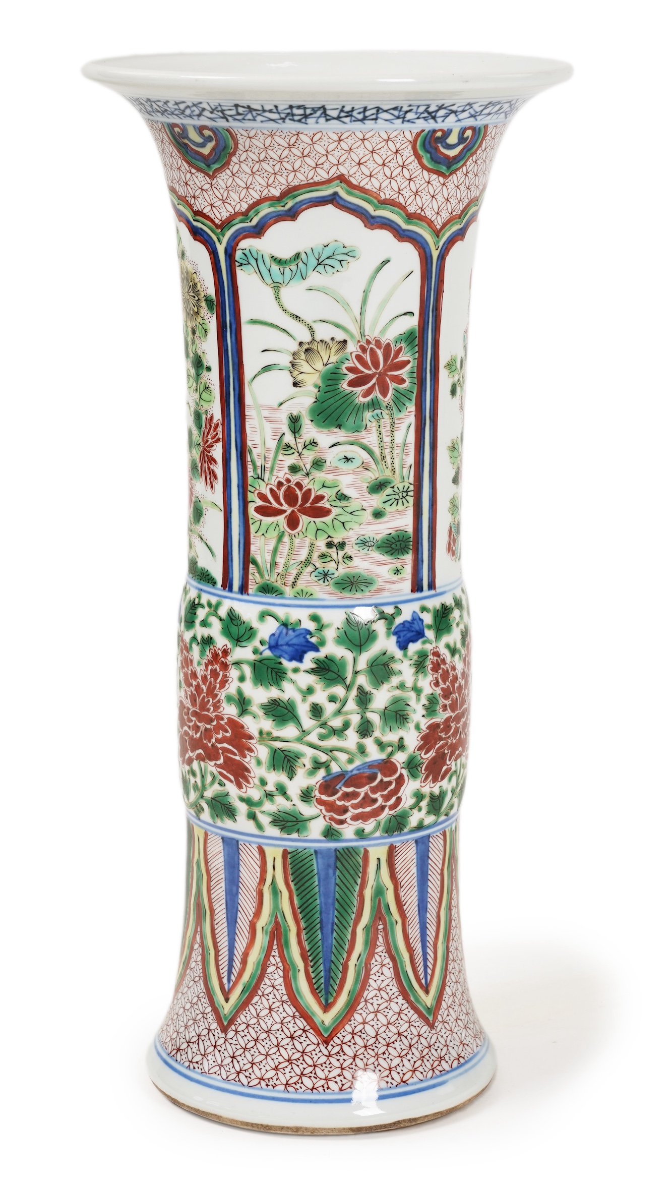 A Chinese wucai gu-shaped vase